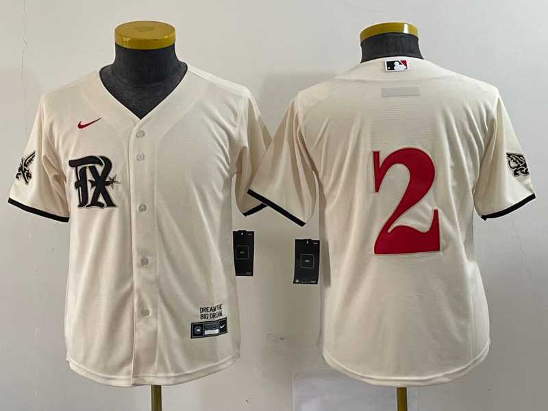 Youth Texas Rangers #2 Marcus Semien Cream 2023 City Connect Stitched Baseball Jersey->nba shorts->NBA Jersey